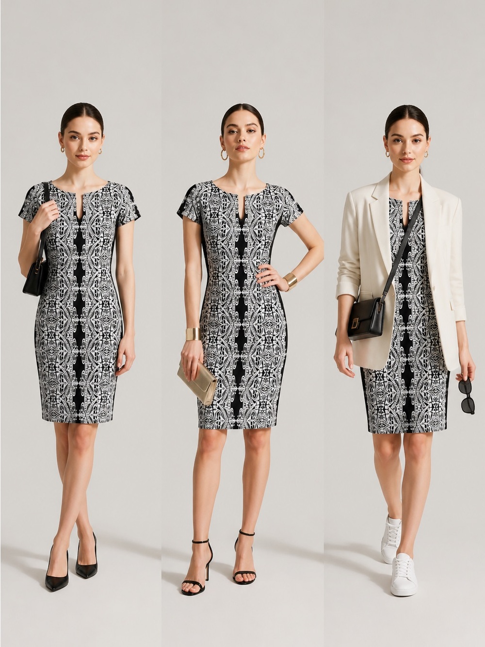 Soho Black & White Abstract Print Sheath Dress Size PL Petite Large